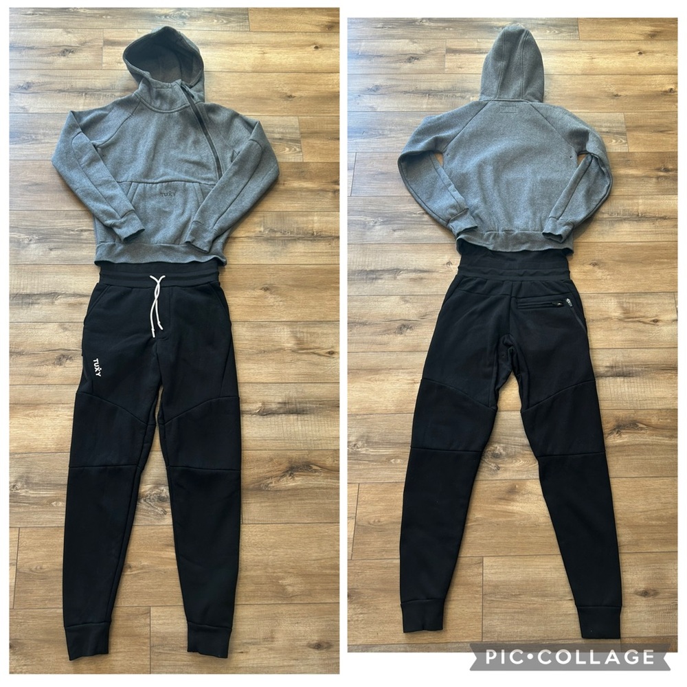 Tuxy Suit Grey Black Hoodie Lounge Jumpsuit Sweatshirt Sweatpants XS S